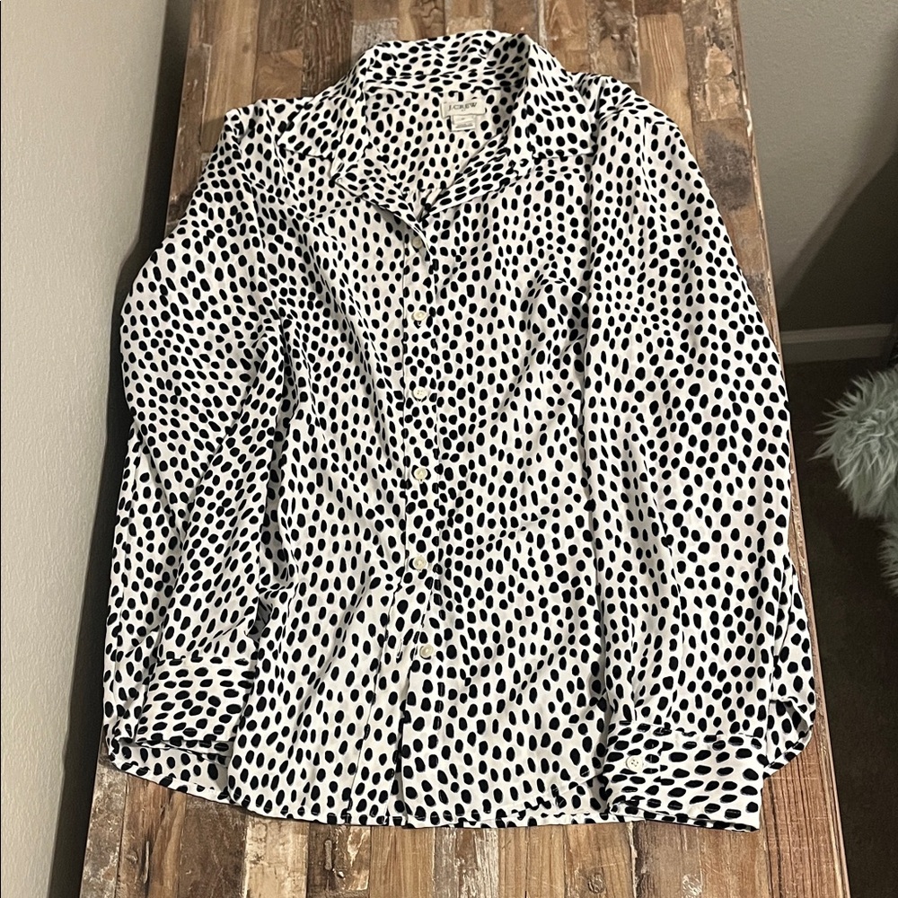 J. Crew Navy and White Polka Dot Blouse